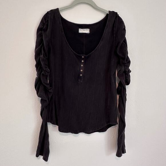 Free People We the Free Hope Henley Top, Black, Size Large - Picture 2 of 7
